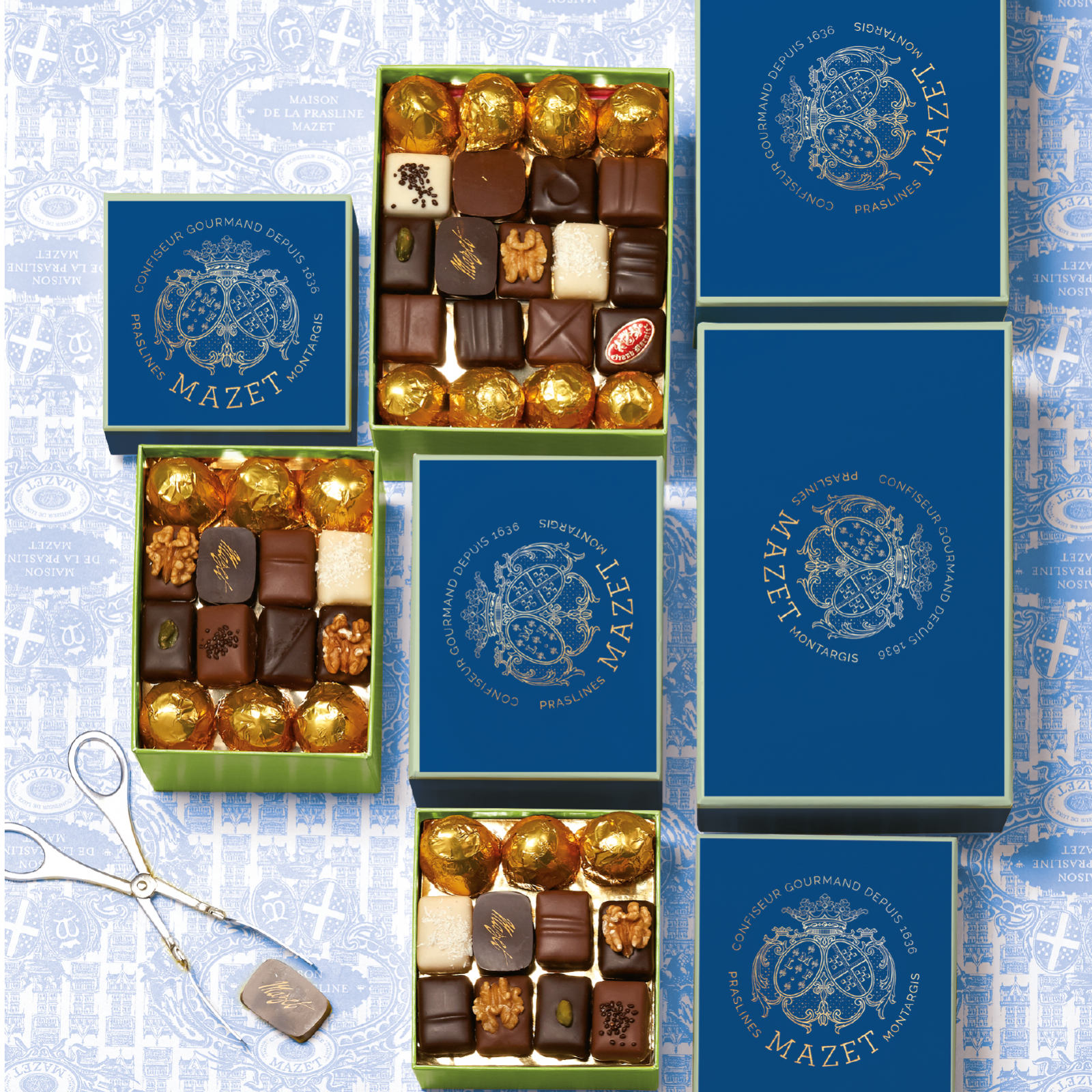 Ballotins de Chocolats  Chocolats assortis, ballotin bleu